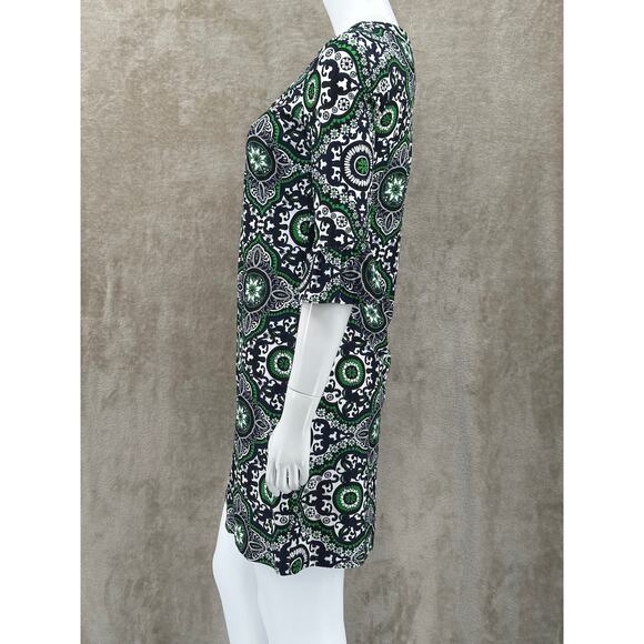 Jude Connally Dress Womens Small Green Navy Shift Geometric Jude Cloth Stretch - Picture 4 of 10